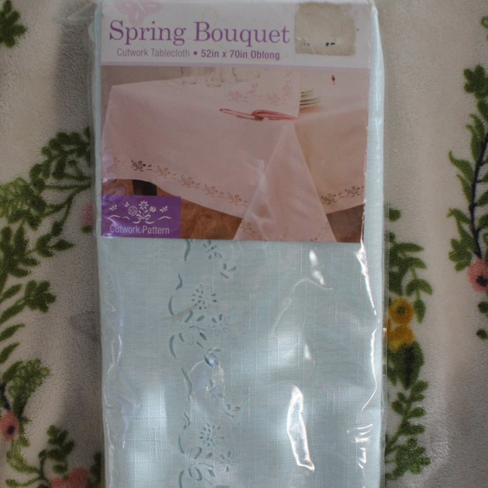 Spring Bouquet Cutwork Tablecloth 52" x 70" Oblong New In Package